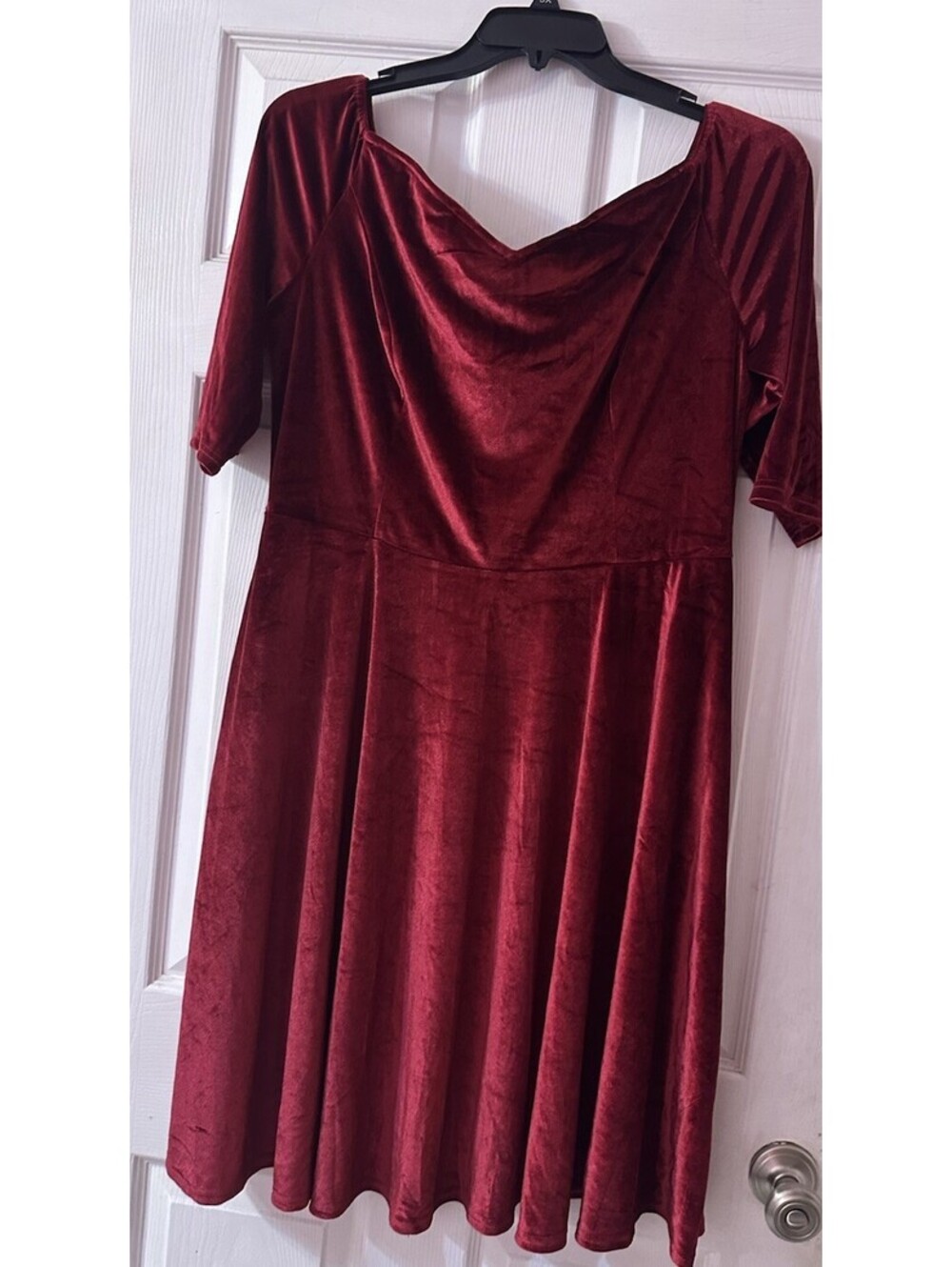 Grace Karin Womens 2XL Burgundy Velvet Midi Dress Cowl Neck Fit Flare Holiday